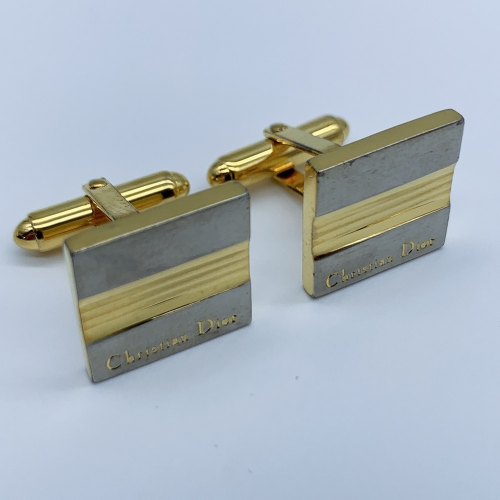 Vintage Christian Dior Two-Tone Gold and Silver Cufflinks